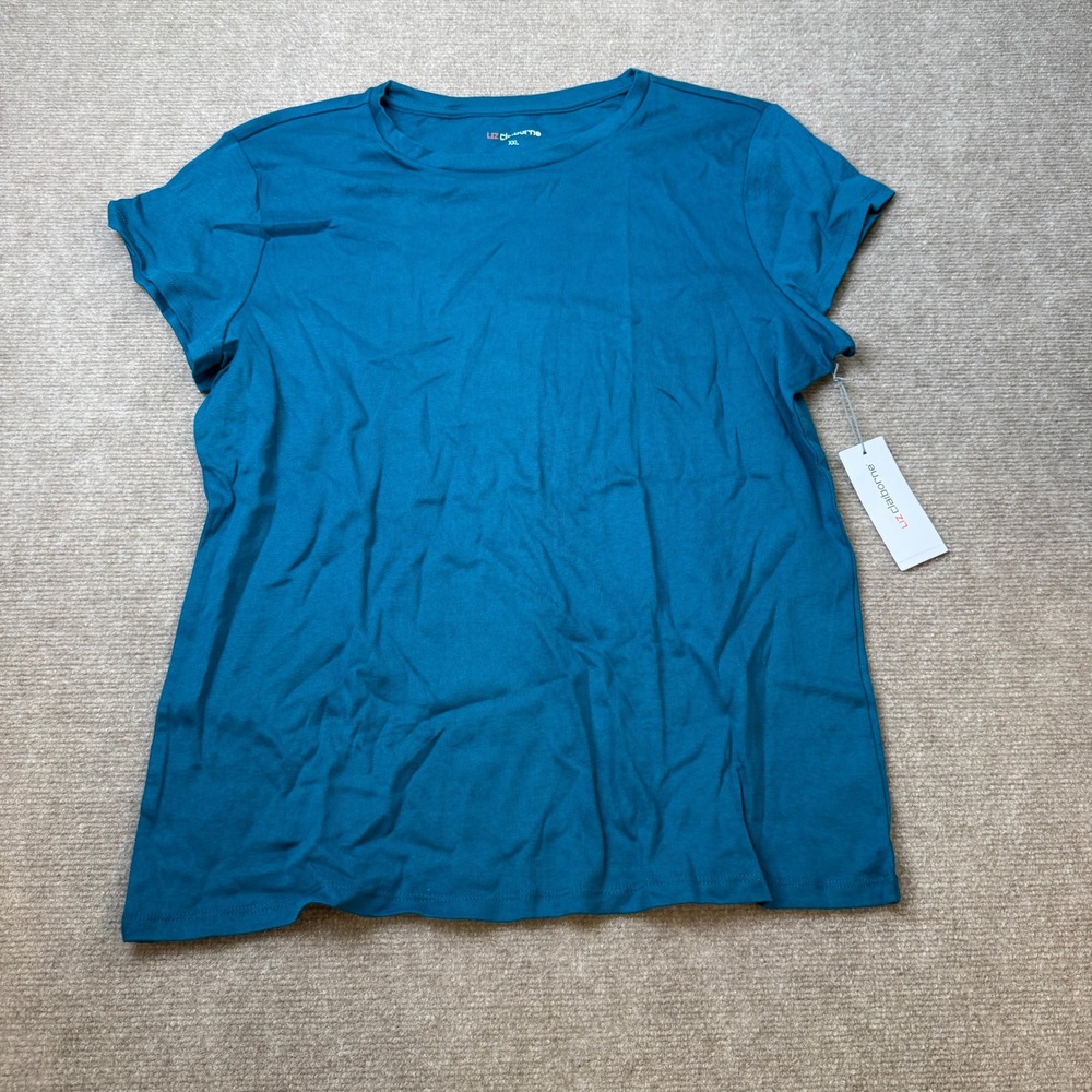 MSRP $18 Liz Claiborne Womens XXL Deep Lagoon T-Shirt Crew Neck Short Sleeve